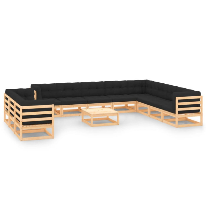 Salon de jardin 12 pcs avec coussins anthracite Pin massif | Mobilier & Déco