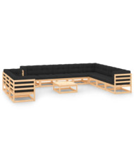 Salon de jardin 12 pcs avec coussins anthracite Pin massif | Mobilier & Déco