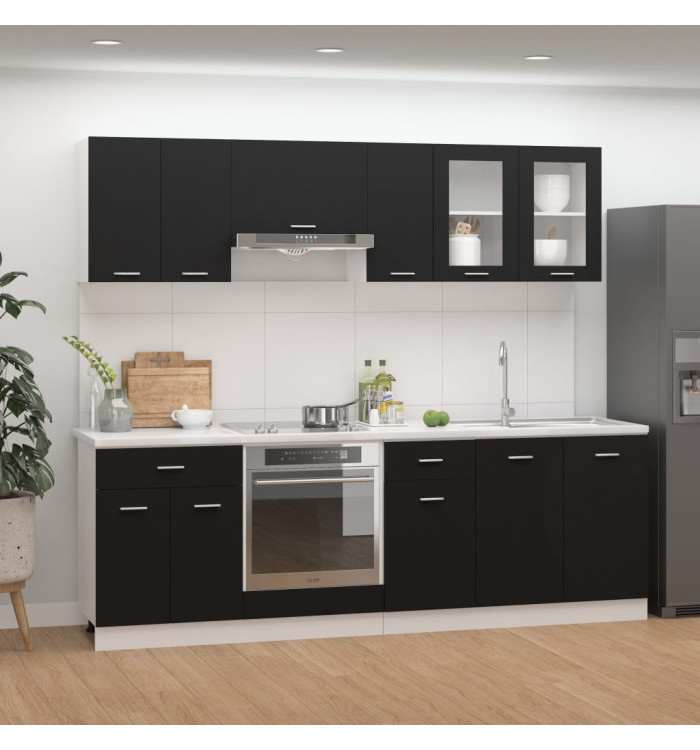 Ensemble de meubles de cuisine 8 pcs Noir Aggloméré | Mobilier & Déco