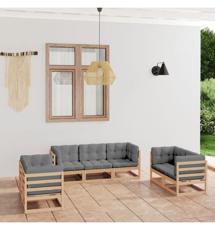 Salon de jardin 7 pcs avec coussins Bois de pin massif | Mobilier & Déco