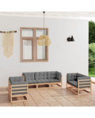 Salon de jardin 7 pcs avec coussins Bois de pin massif | Mobilier & Déco