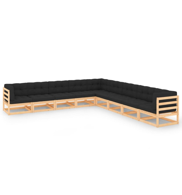 Salon de jardin 9 pcs avec coussins anthracite Pin massif | Mobilier & Déco
