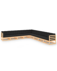 Salon de jardin 9 pcs avec coussins anthracite Pin massif | Mobilier & Déco