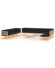 Salon de jardin 13 pcs avec coussins anthracite Pin massif | Mobilier & Déco