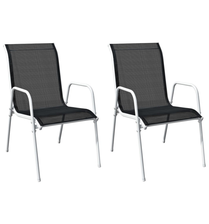 Chaises empilables de jardin lot de 2 Acier et textilène Noir | Mobilier & Déco