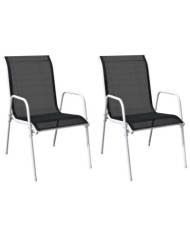 Chaises empilables de jardin lot de 2 Acier et textilène Noir | Mobilier & Déco