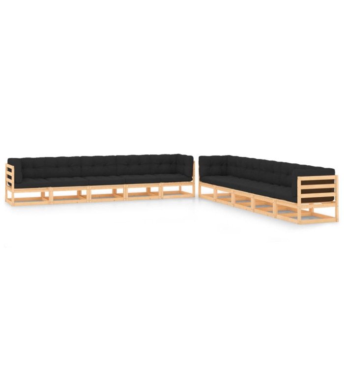 Salon de jardin 10 pcs avec coussins anthracite Pin massif | Mobilier & Déco