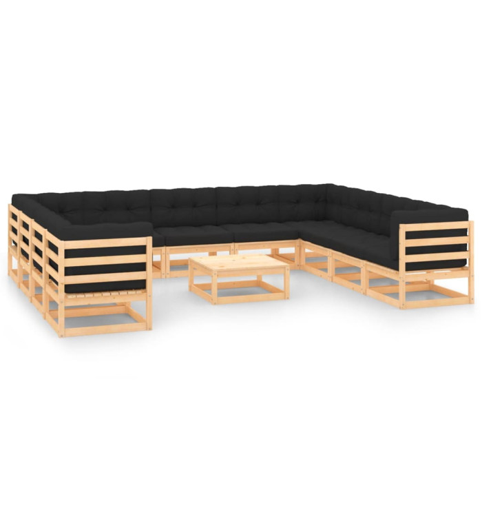 Salon de jardin 12 pcs avec coussins anthracite Pin massif | Mobilier & Déco