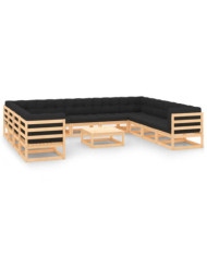 Salon de jardin 12 pcs avec coussins anthracite Pin massif | Mobilier & Déco