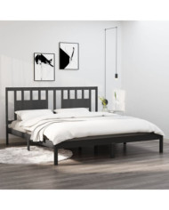 Cadre de lit sans matelas gris bois massif 200x200 cm | Mobilier & Déco