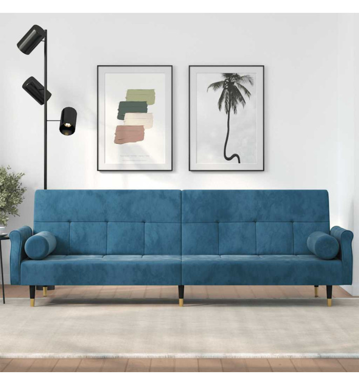 Canapé-lit avec coussins bleu velours | Mobilier & Déco