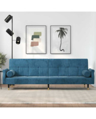 Canapé-lit avec coussins bleu velours | Mobilier & Déco