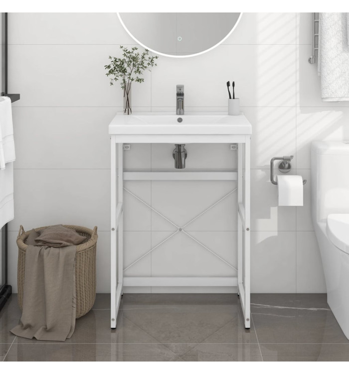 Cadre de lavabo de salle de bain Blanc 59x38x83 cm Fer | Mobilier & Déco