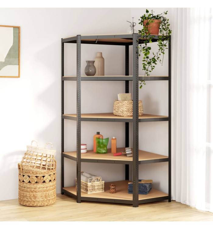 Étagère d'angle à 5 niveaux Anthracite Acier bois d'ingénierie | Mobilier & Déco