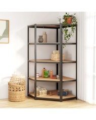 Étagère d'angle à 5 niveaux Anthracite Acier bois d'ingénierie | Mobilier & Déco