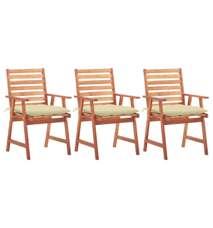 Chaises à manger d'extérieur lot de 3 et coussins Acacia massif | Mobilier & Déco