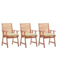 Chaises à manger d'extérieur lot de 3 et coussins Acacia massif | Mobilier & Déco