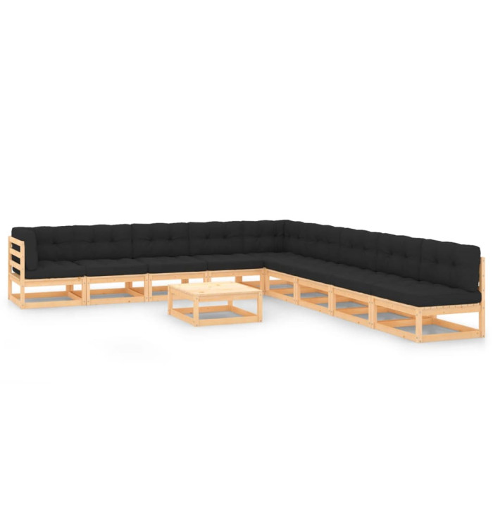 Salon de jardin 10 pcs avec coussins anthracite Pin massif | Mobilier & Déco