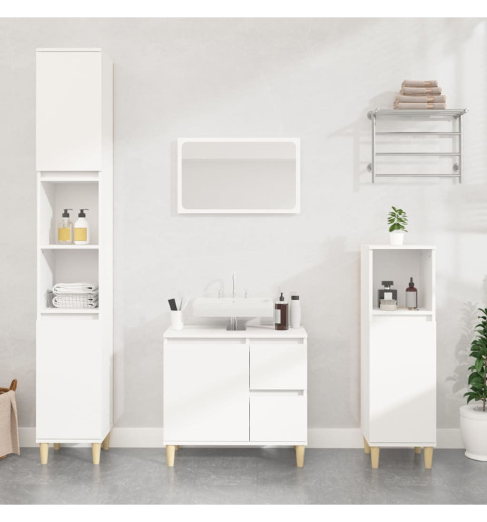 Ensemble d'armoires salle de bain 3 pcs blanc bois d'ingénierie | Mobilier & Déco
