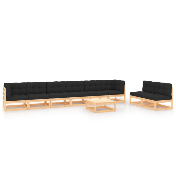 Salon de jardin 9 pcs avec coussins Bois de pin massif | Mobilier & Déco