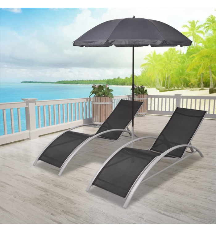 Chaises longues et parasol Aluminium Noir | Mobilier & Déco