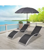 Chaises longues et parasol Aluminium Noir | Mobilier & Déco