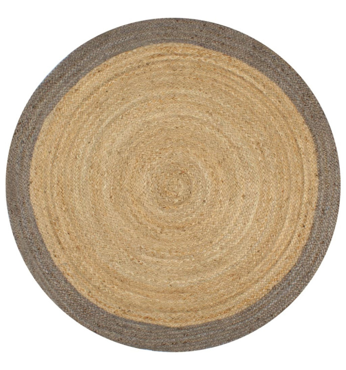 Tapis fait à la main Jute avec bord gris 90 cm | Mobilier & Déco