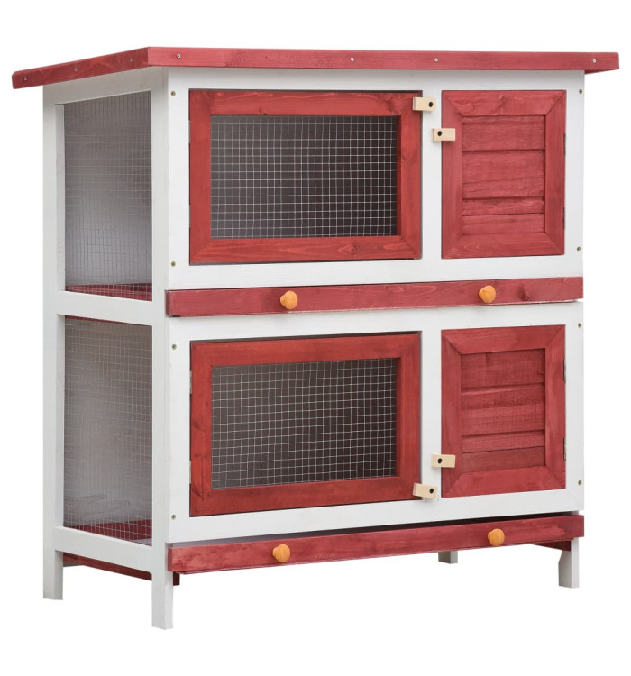 Clapier d'extérieur 4 portes Rouge Bois | Mobilier & Déco