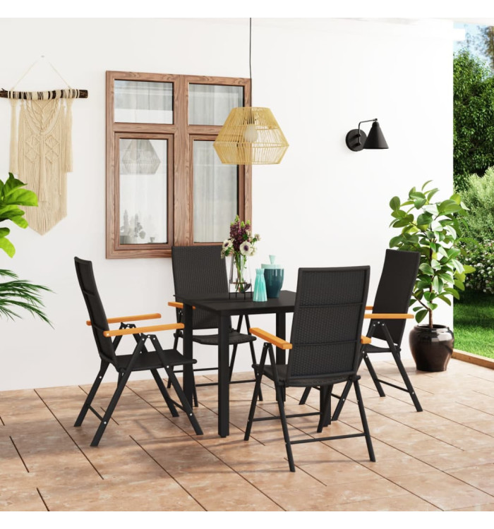 Ensemble à manger de jardin 5 pcs noir et marron | Mobilier & Déco