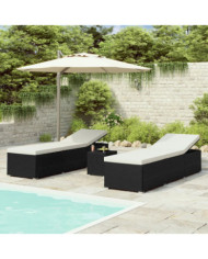 Chaises longues de jardin table à thé 3 pcs Résine tressée Noir | Mobilier & Déco