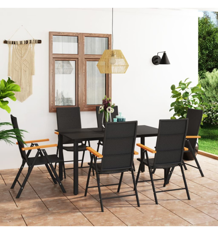 Ensemble à manger de jardin 7 pcs noir et marron | Mobilier & Déco