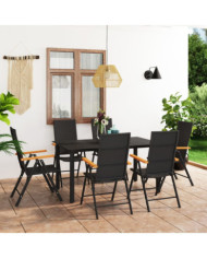 Ensemble à manger de jardin 7 pcs noir et marron | Mobilier & Déco