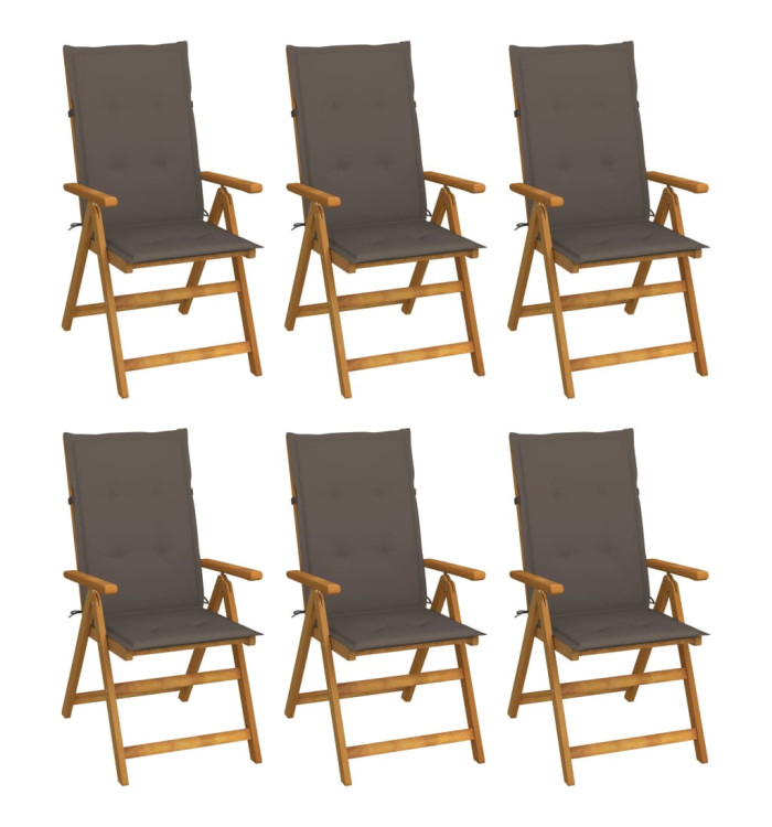 Chaises pliables de jardin lot de 6 avec coussins Bois d'acacia | Mobilier & Déco