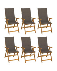 Chaises pliables de jardin lot de 6 avec coussins Bois d'acacia | Mobilier & Déco