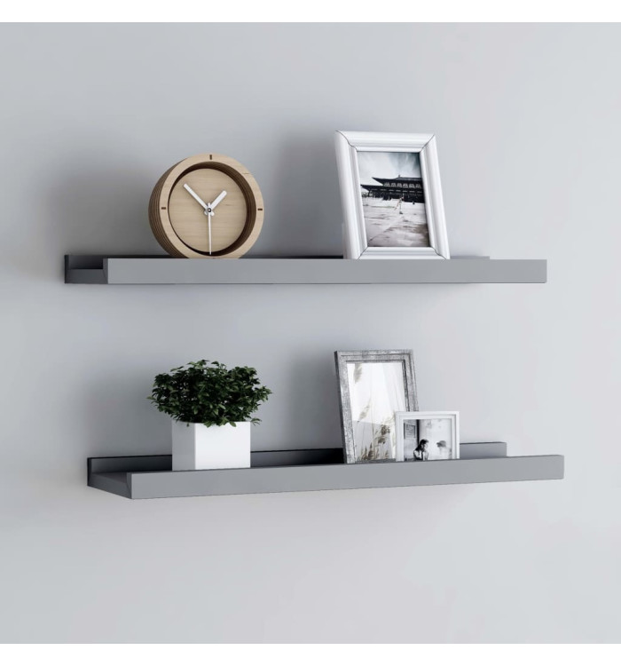 Étagères à rebord pour cadre photo 2 pcs Gris 60x9x3 cm MDF | Mobilier & Déco