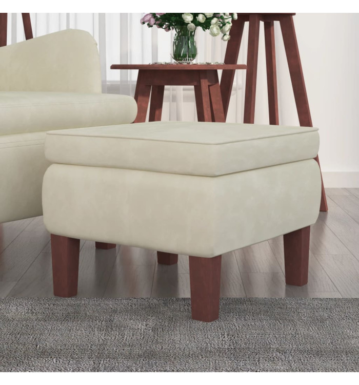 Tabouret avec pieds en bois Crème Velours | Mobilier & Déco