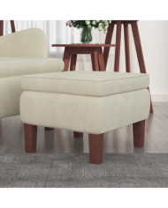 Tabouret avec pieds en bois Crème Velours | Mobilier & Déco