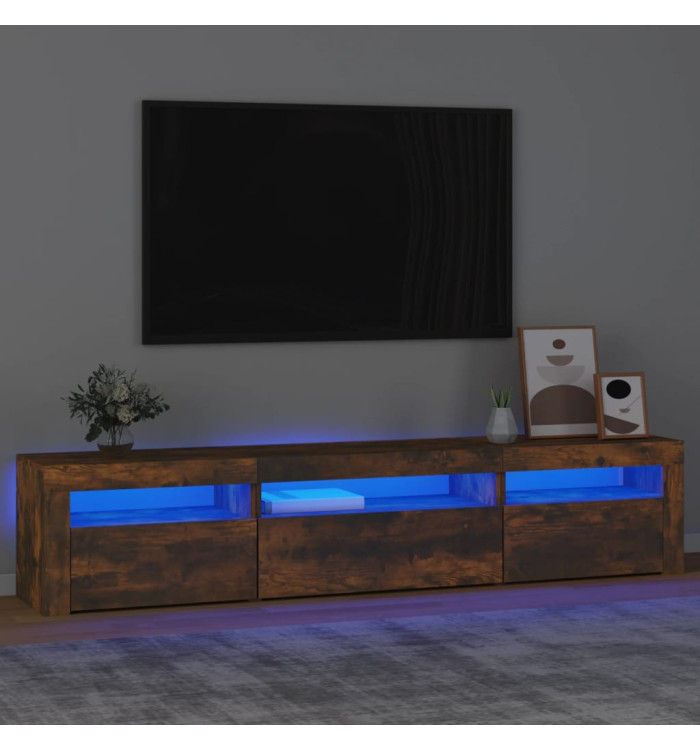 Meuble TV avec lumières LED Chêne fumé 195x35x40 cm | Mobilier & Déco