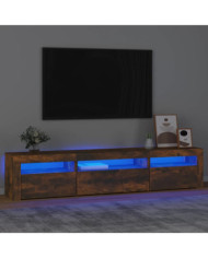 Meuble TV avec lumières LED Chêne fumé 195x35x40 cm | Mobilier & Déco