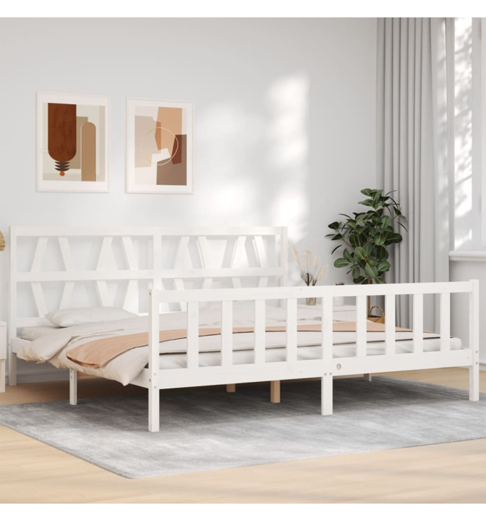 Cadre de lit sans matelas blanc 200x200 cm bois massif de pin | Mobilier & Déco