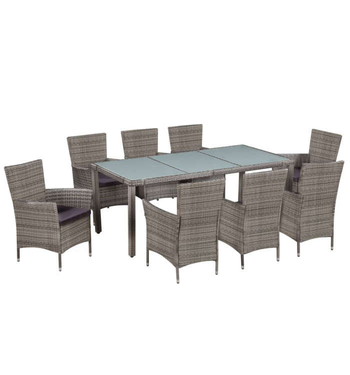 Ensemble à manger d'extérieur 9pcs coussins Résine tressée Gris | Mobilier & Déco