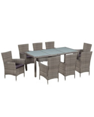 Ensemble à manger d'extérieur 9pcs coussins Résine tressée Gris | Mobilier & Déco