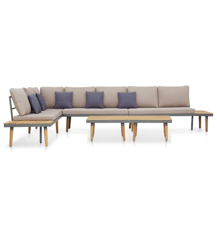 Salon de jardin 7 places avec coussins Acacia solide Marron | Mobilier & Déco