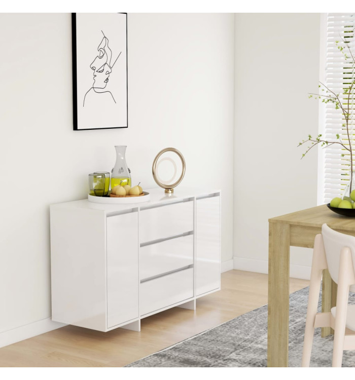Buffet et 3 tiroirs Blanc brillant 120x41x75 cm Bois ingénierie | Mobilier & Déco