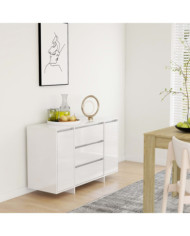 Buffet et 3 tiroirs Blanc brillant 120x41x75 cm Bois ingénierie | Mobilier & Déco