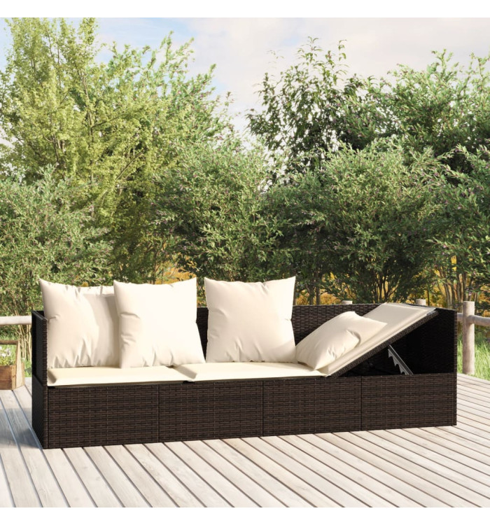 Lit de salon d'extérieur avec coussins Marron Résine tressée | Mobilier & Déco