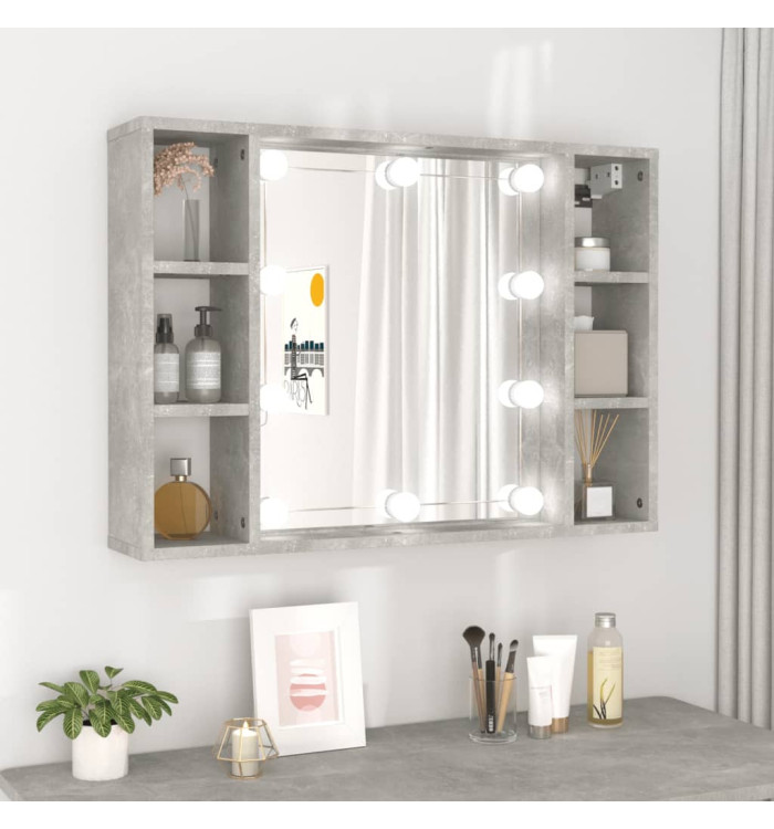 Armoire à miroir avec LED Gris béton 76x15x55 cm | Mobilier & Déco