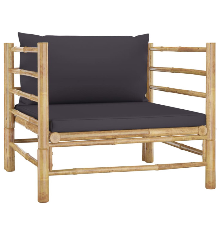 Canapé de jardin avec coussins gris foncé Bambou | Mobilier & Déco