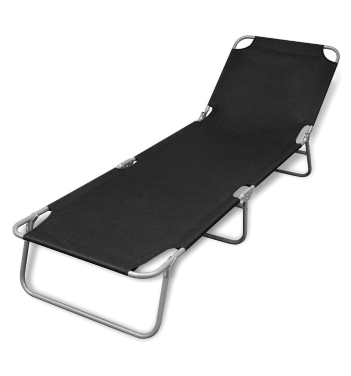 Chaise longue pliable acier enduit de poudre noir | Mobilier & Déco