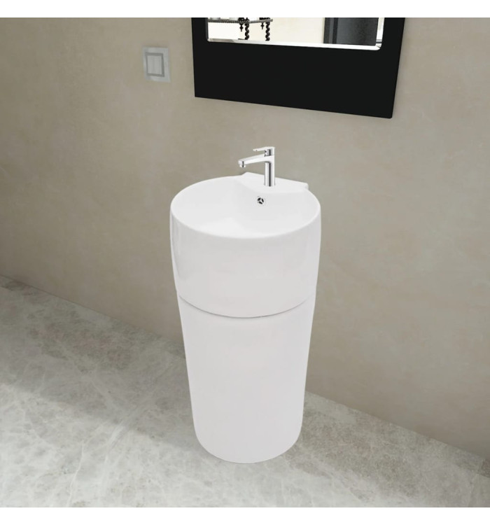 Vasque à trou de trop-plein/robinet céramique Blanc pour salle de bain | Mobilier & Déco